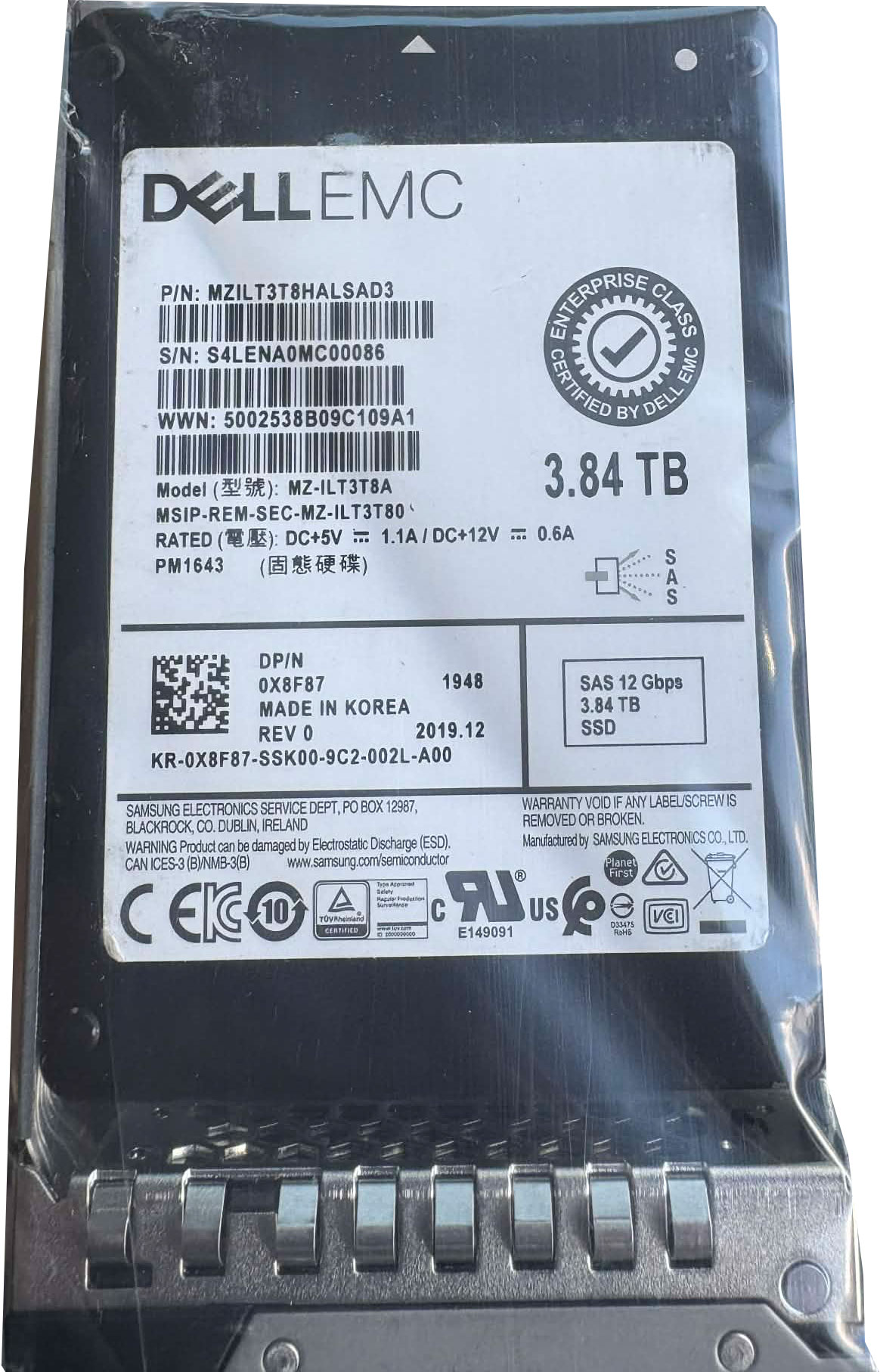 Samsung 3.84TB SAS 12G RI 2.5" SSD PM1643